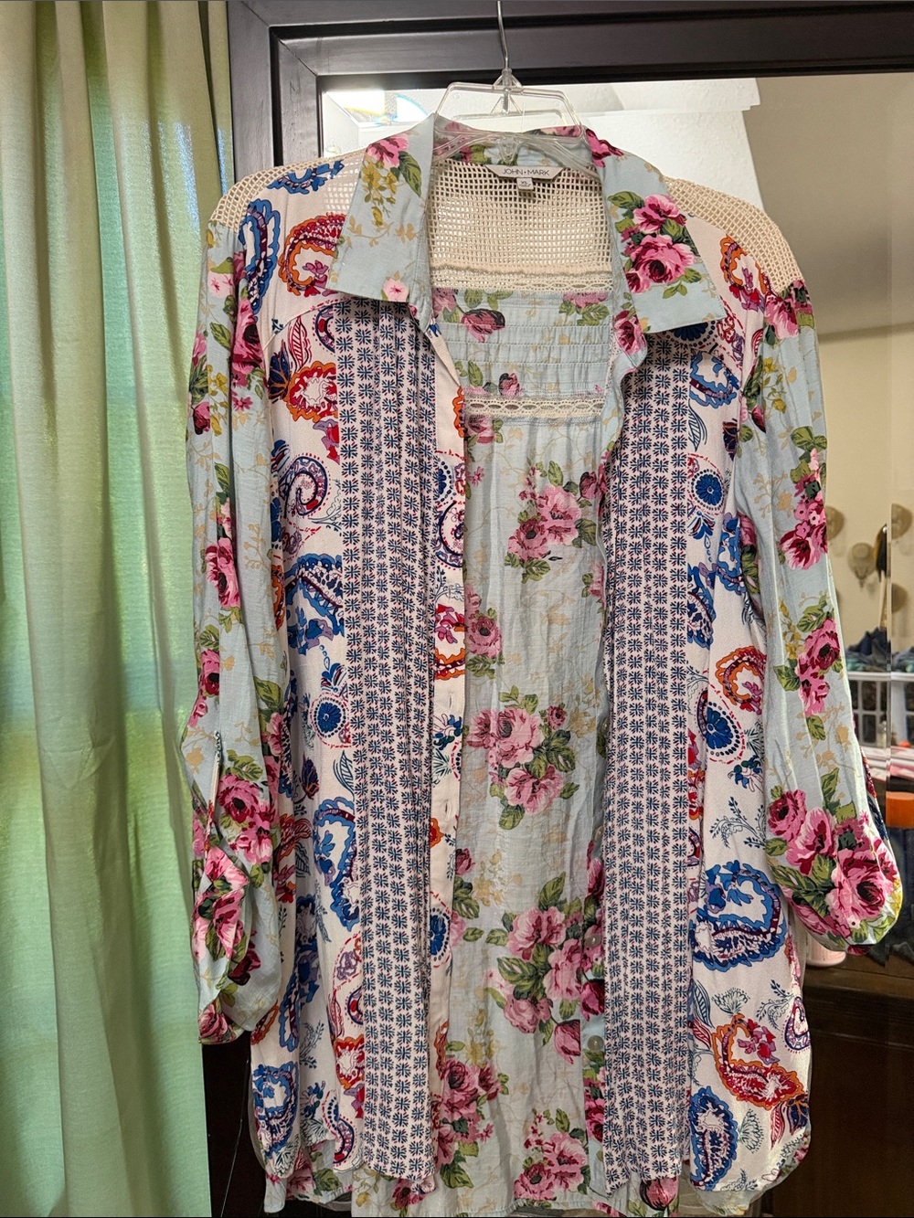 John Mark Blue Floral & Pink Rose Mixed-Print Tunic